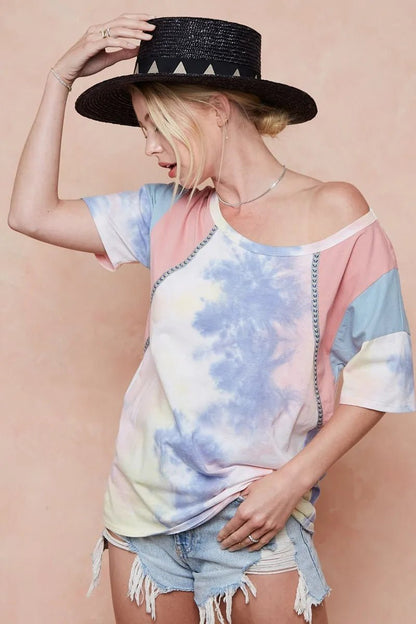 BiBi Tie Dye Printed Cotton Color Block T-Shirt - Bitsy Gypsy Boutique