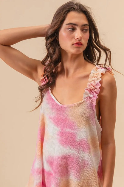 BiBi Tie Dye Printed Textured Woven with Ruffled - Bitsy Gypsy Boutique