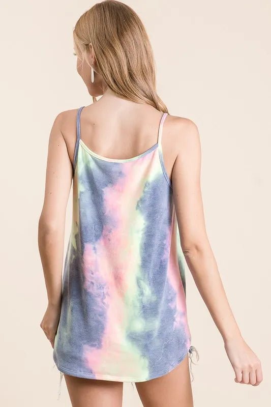 BiBi Tie Dye Terry Camisole with Caged Neck - Bitsy Gypsy Boutique