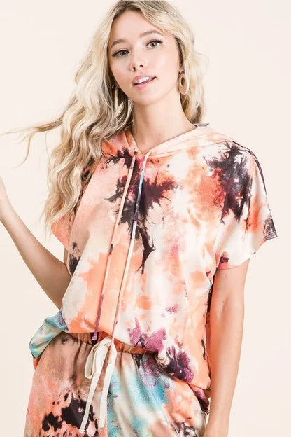 BiBi Tie Dye Terry Hoodie With Drawstring - Bitsy Gypsy Boutique