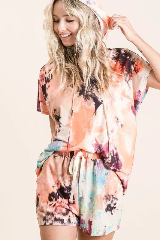 BiBi Tie Dye Terry Hoodie With Drawstring - Bitsy Gypsy Boutique