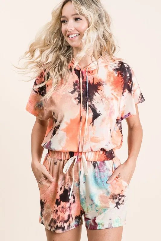 BiBi Tie Dye Terry Hoodie With Drawstring - Bitsy Gypsy Boutique