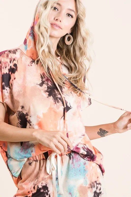 BiBi Tie Dye Terry Hoodie With Drawstring - Bitsy Gypsy Boutique