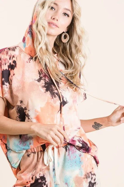 BiBi Tie Dye Terry Hoodie With Drawstring - Bitsy Gypsy Boutique