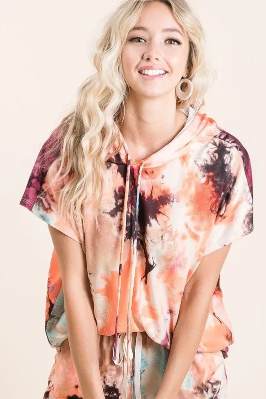 BiBi Tie Dye Terry Hoodie With Drawstring - Bitsy Gypsy Boutique