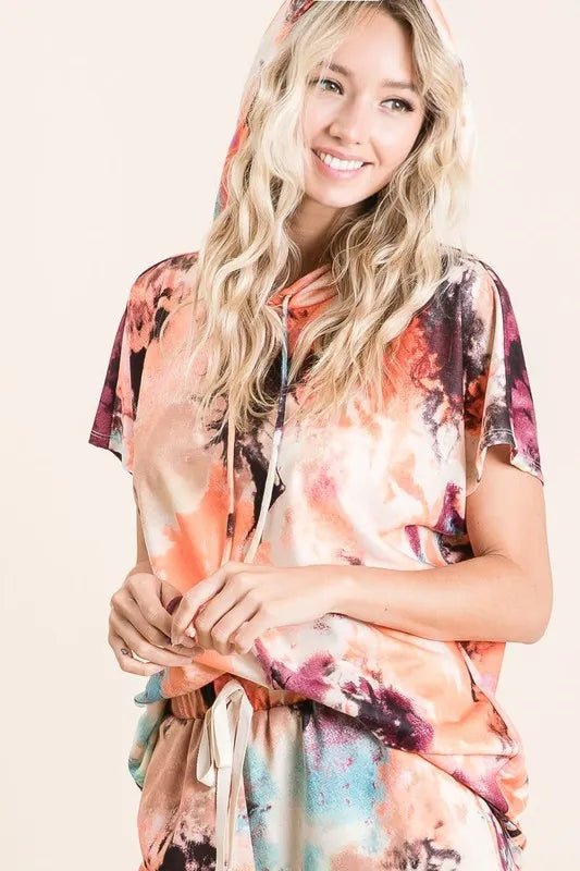 BiBi Tie Dye Terry Hoodie With Drawstring - Bitsy Gypsy Boutique