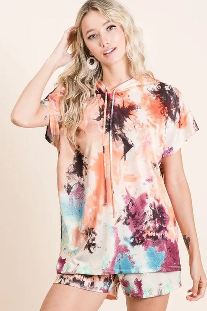 BiBi Tie Dye Terry Hoodie With Drawstring - Bitsy Gypsy Boutique