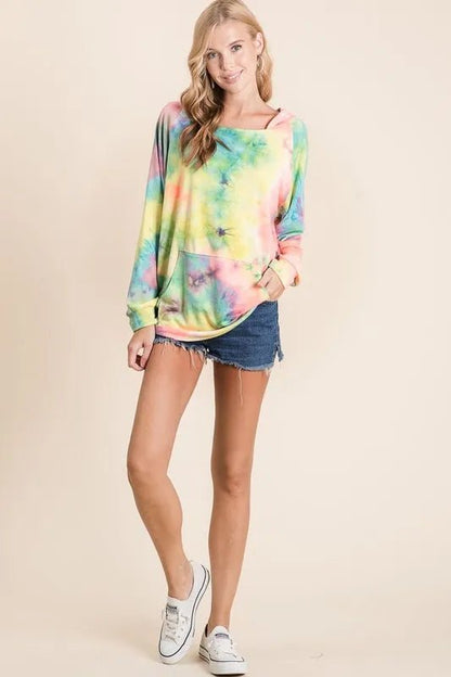 BiBi Tie Dye Terry Hoodie with Kangaroo Pocket - Bitsy Gypsy Boutique
