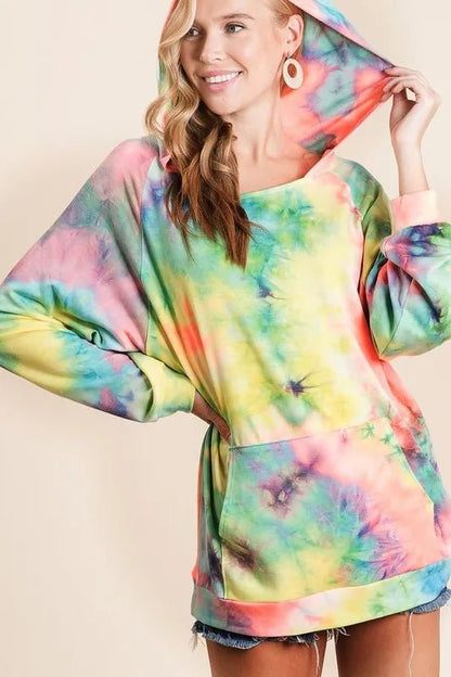 BiBi Tie Dye Terry Hoodie with Kangaroo Pocket - Bitsy Gypsy Boutique