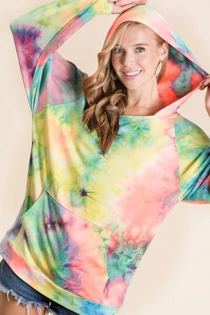 BiBi Tie Dye Terry Hoodie with Kangaroo Pocket - Bitsy Gypsy Boutique