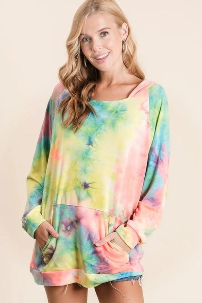 BiBi Tie Dye Terry Hoodie with Kangaroo Pocket - Bitsy Gypsy Boutique