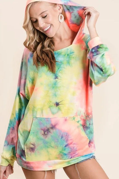 BiBi Tie Dye Terry Hoodie with Kangaroo Pocket - Bitsy Gypsy Boutique