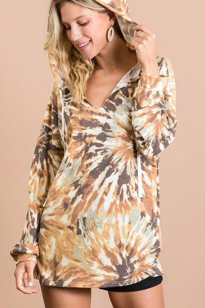 BiBi Tie Dye Terry Hoodie With Twill Tape Drawstring - Bitsy Gypsy Boutique
