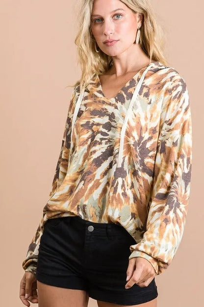 BiBi Tie Dye Terry Hoodie With Twill Tape Drawstring - Bitsy Gypsy Boutique