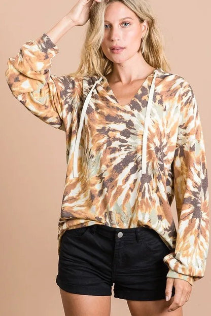 BiBi Tie Dye Terry Hoodie With Twill Tape Drawstring - Bitsy Gypsy Boutique