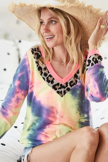 BiBi Tie Dye Terry V - Neck Top - Bitsy Gypsy Boutique