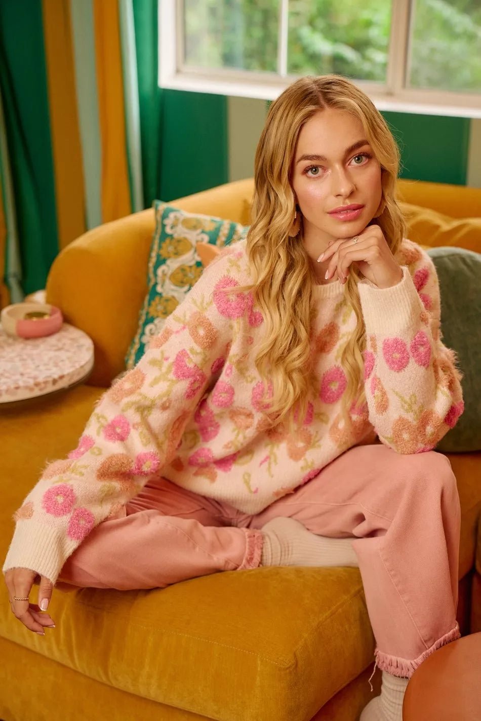 BiBi Towel Texture Floral Pattern Sweater - Bitsy Gypsy Boutique