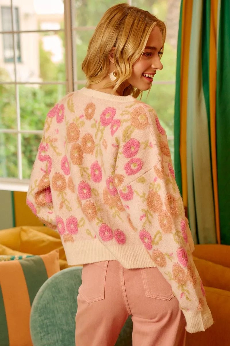 BiBi Towel Texture Floral Pattern Sweater - Bitsy Gypsy Boutique