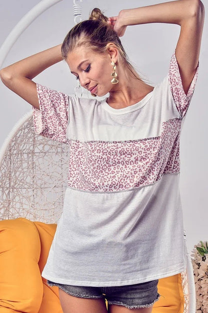 BiBi Triblend Knit with Leopard Block Out Stitching - Bitsy Gypsy Boutique