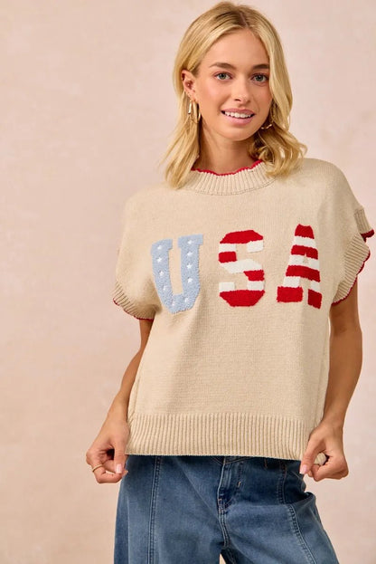 BiBi USA Patchwork Sweater Vest Top With Contrast Detail - Bitsy Gypsy Boutique