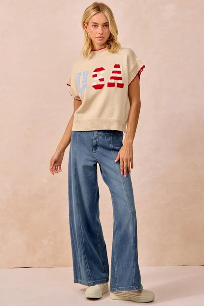 BiBi USA Patchwork Sweater Vest Top With Contrast Detail - Bitsy Gypsy Boutique