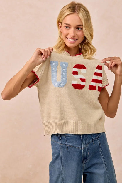 BiBi USA Patchwork Sweater Vest Top With Contrast Detail - Bitsy Gypsy Boutique