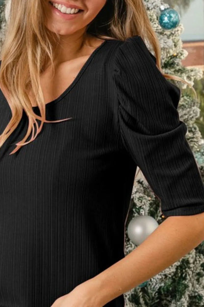 BiBi Verigated Rib Knit Puff Sleeves Shorts Top - Bitsy Gypsy Boutique