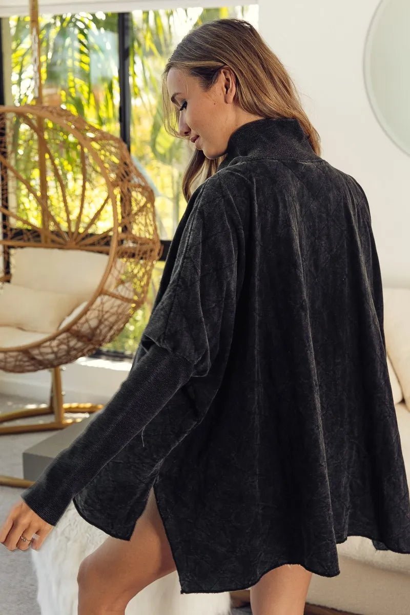 BiBi Vintage Washed Quilted Half Zip Top - Bitsy Gypsy Boutique