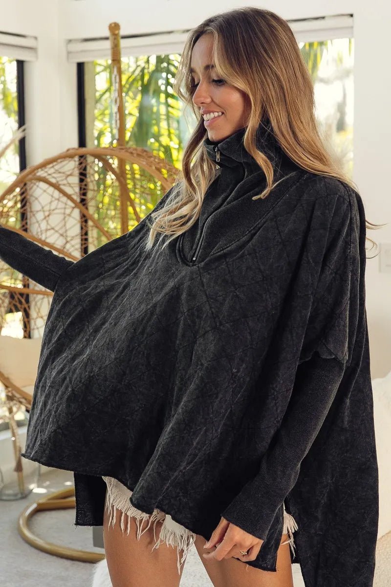 BiBi Vintage Washed Quilted Half Zip Top - Bitsy Gypsy Boutique