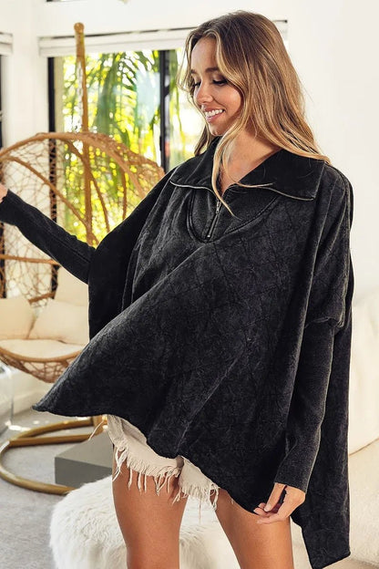 BiBi Vintage Washed Quilted Half Zip Top - Bitsy Gypsy Boutique