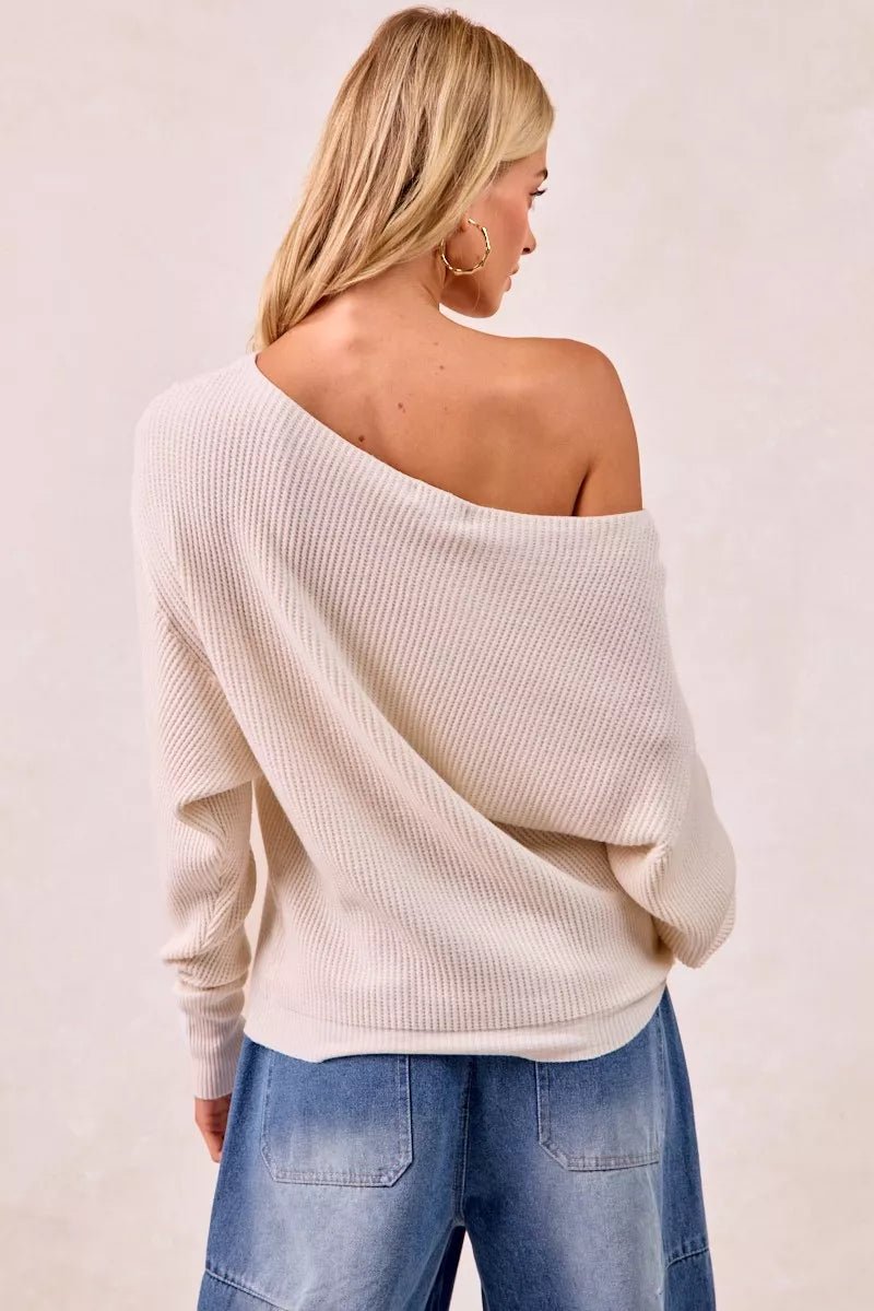 BiBi Waffle Knit Off Shoulder Top - Bitsy Gypsy Boutique