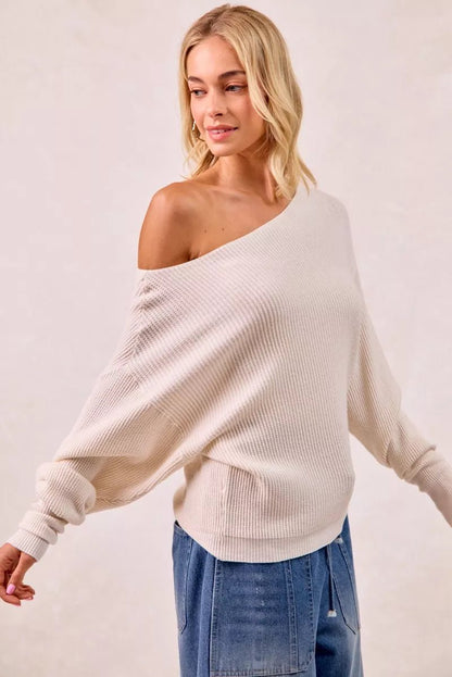 BiBi Waffle Knit Off Shoulder Top - Bitsy Gypsy Boutique