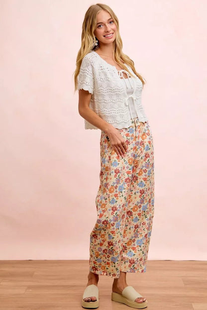 BiBi Washed Floral Printed Twill Barrel Pants - Bitsy Gypsy Boutique