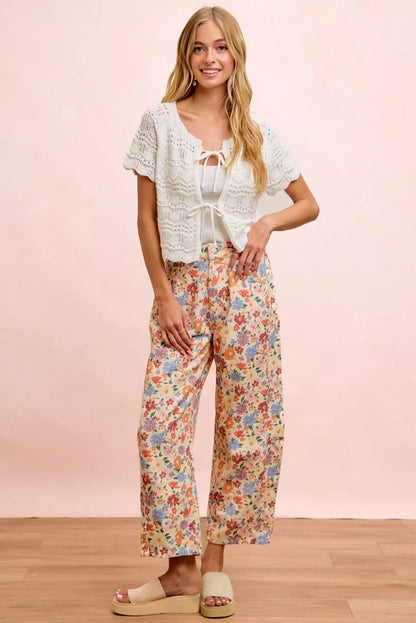 BiBi Washed Floral Printed Twill Barrel Pants - Bitsy Gypsy Boutique
