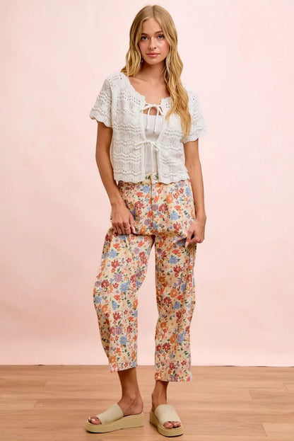 BiBi Washed Floral Printed Twill Barrel Pants - Bitsy Gypsy Boutique