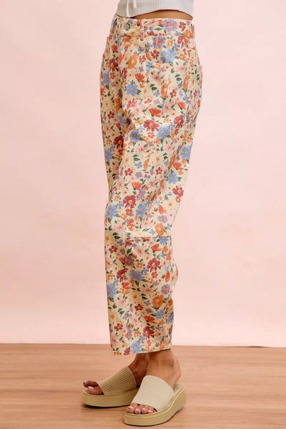 BiBi Washed Floral Printed Twill Barrel Pants - Bitsy Gypsy Boutique
