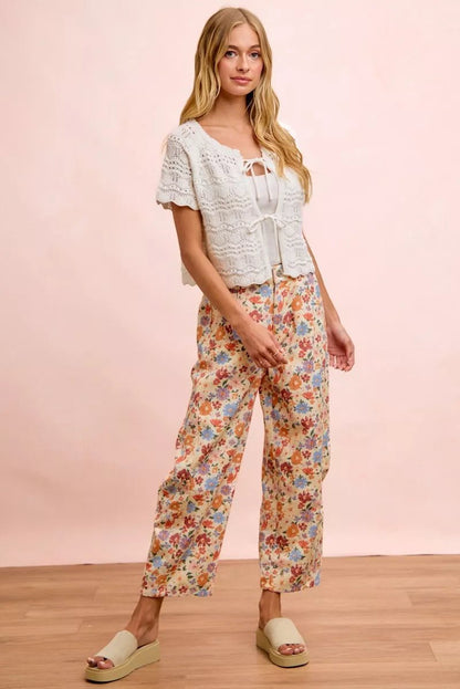 BiBi Washed Floral Printed Twill Barrel Pants - Bitsy Gypsy Boutique