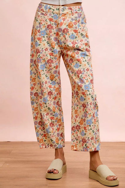 BiBi Washed Floral Printed Twill Barrel Pants - Bitsy Gypsy Boutique