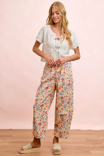 BiBi Washed Floral Printed Twill Barrel Pants - Bitsy Gypsy Boutique