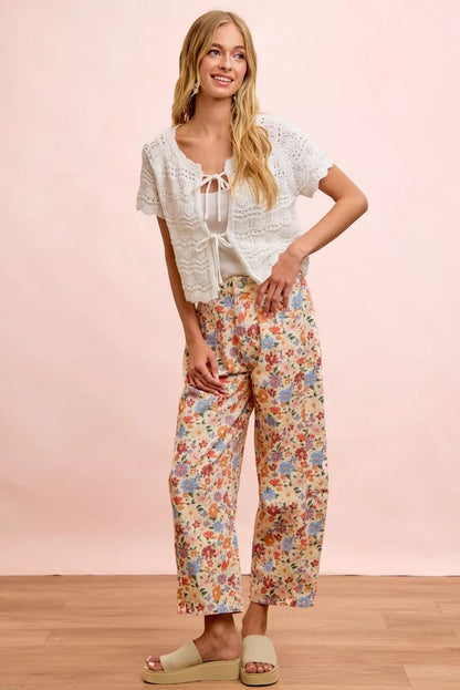 BiBi Washed Floral Printed Twill Barrel Pants - Bitsy Gypsy Boutique