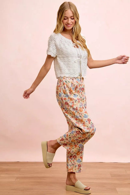 BiBi Washed Floral Printed Twill Barrel Pants - Bitsy Gypsy Boutique