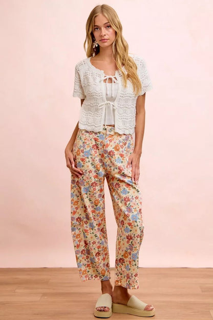 BiBi Washed Floral Printed Twill Barrel Pants - Bitsy Gypsy Boutique
