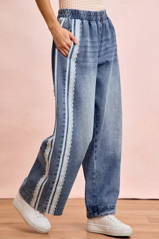 BiBi Washed Lace Contrast Sided Jeans - Bitsy Gypsy Boutique