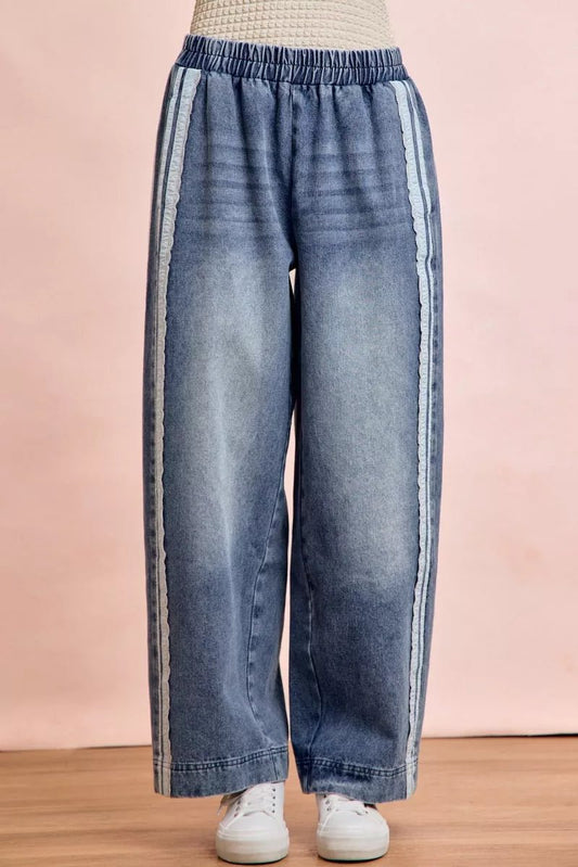BiBi Washed Lace Contrast Sided Jeans - Bitsy Gypsy Boutique