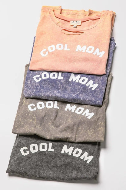 BiBi Washed Laser Cut Detail Cool Mom Print Top - Bitsy Gypsy Boutique