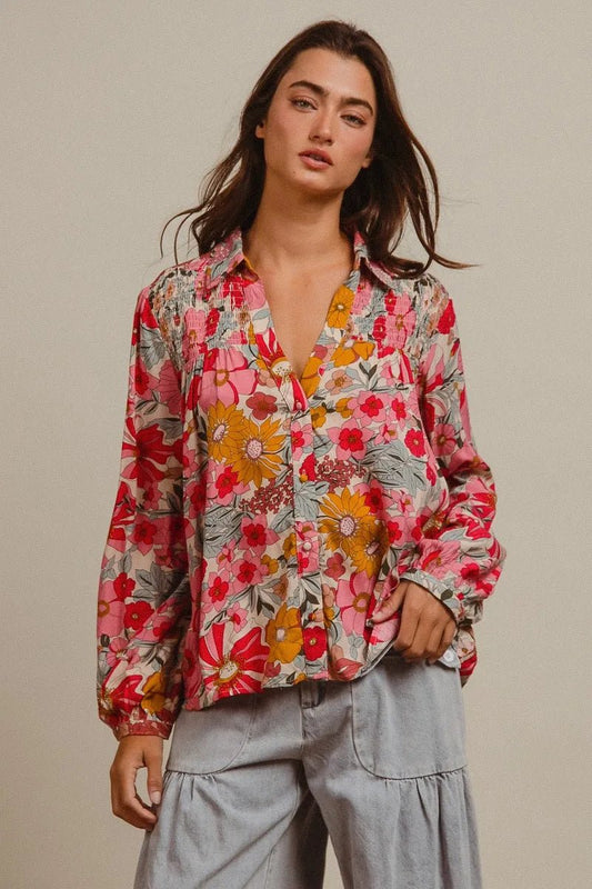 BiBi Woven Floral Printed Shirt Top - Bitsy Gypsy Boutique