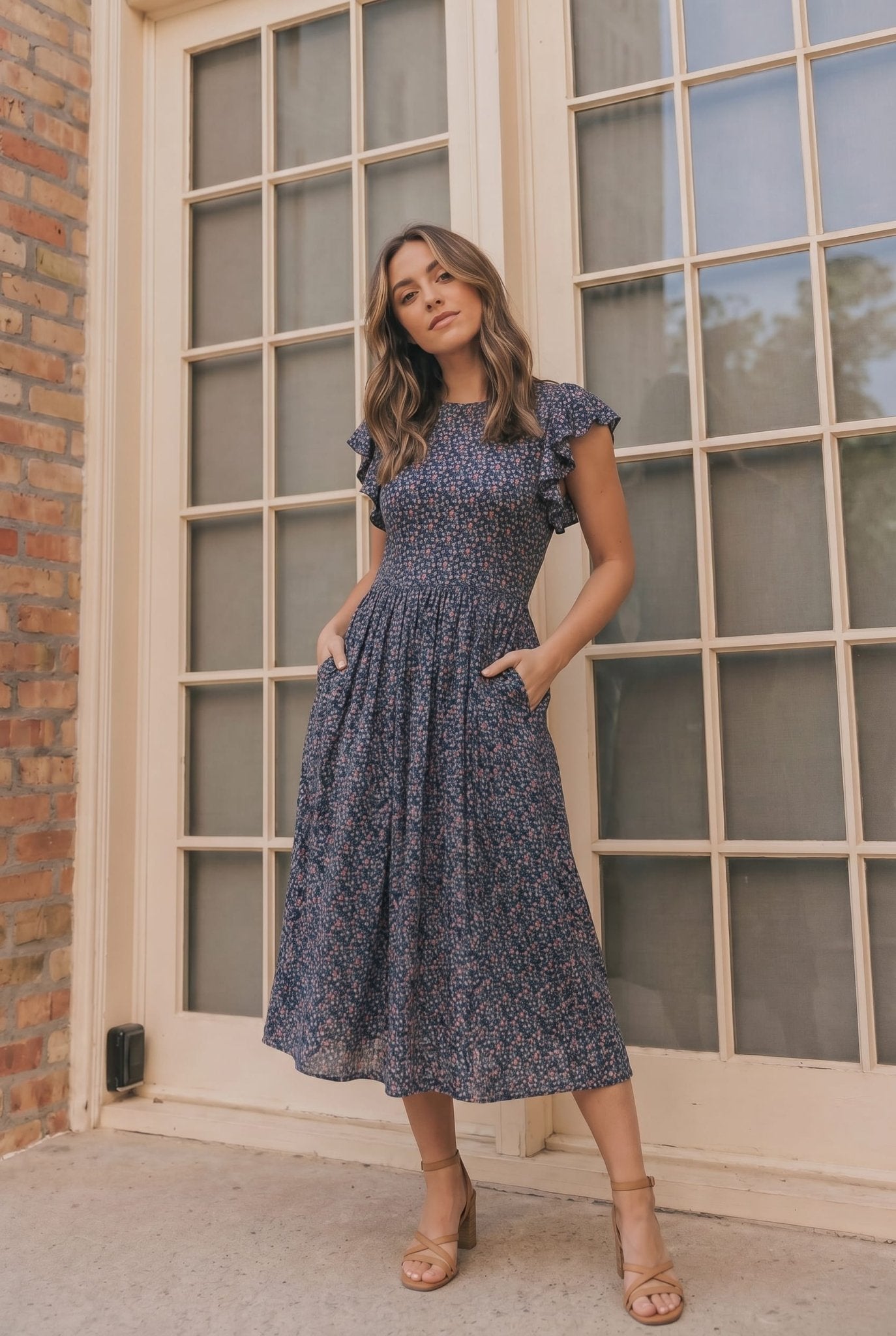 Black Floral Flutter Sleeve Midi Dress - Bitsy Gypsy Boutique