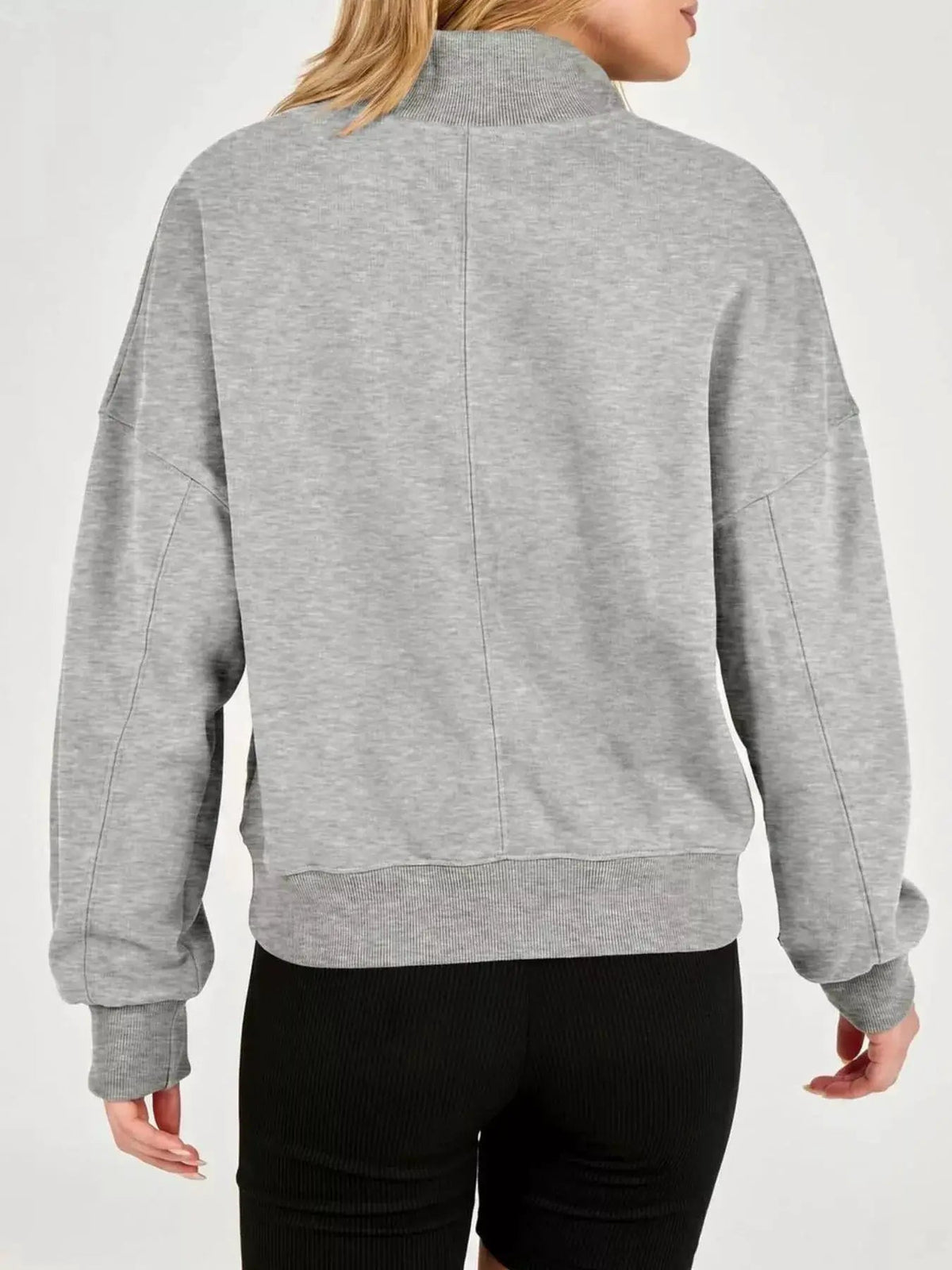 Black Long Sleeve Half Snap Dropped Shoulder Sweatshirt - Bitsy Gypsy Boutique