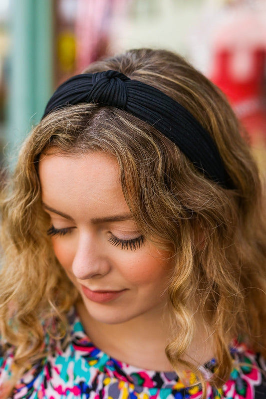 Black Ribbed Knit Top Knot Headband - Bitsy Gypsy Boutique