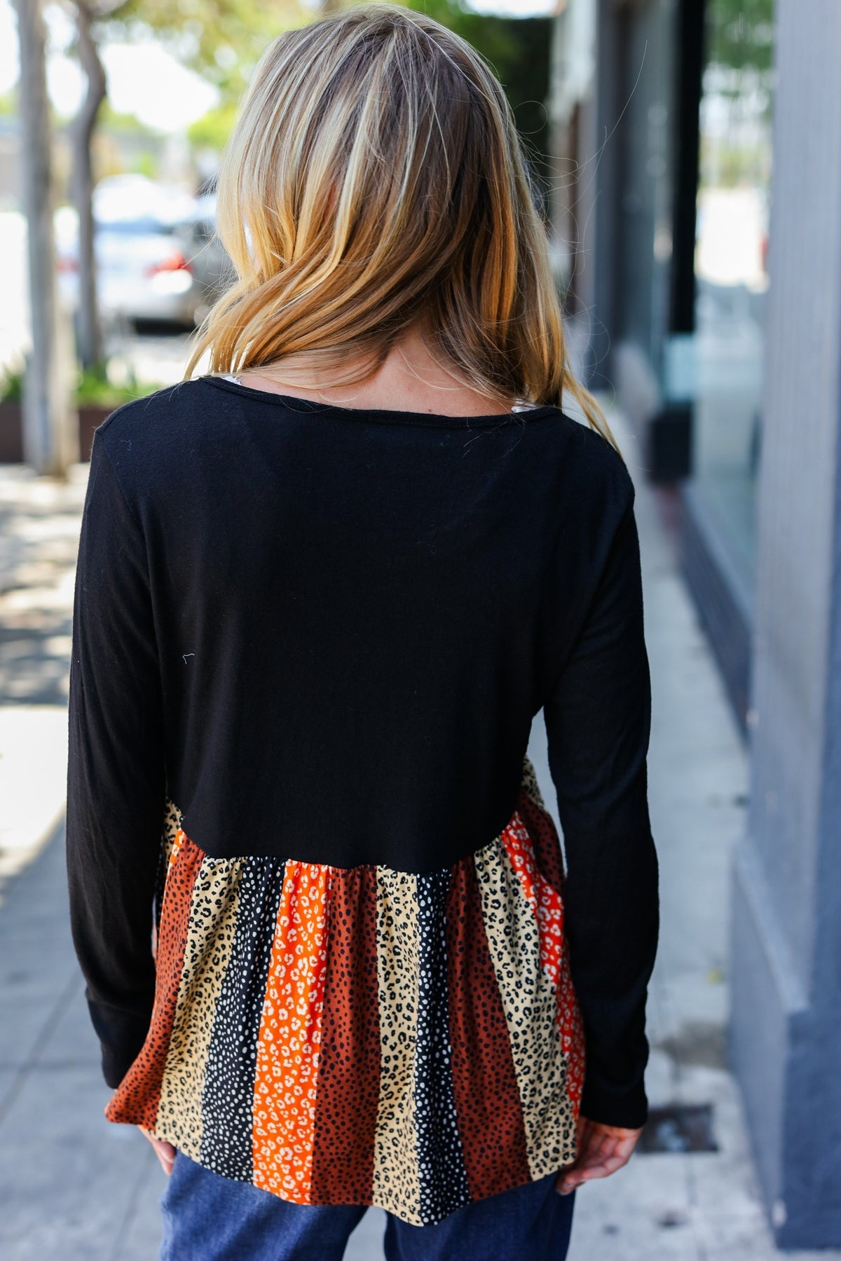 Black & Rust Hacci Leopard Stripe V Neck Top - Bitsy Gypsy Boutique